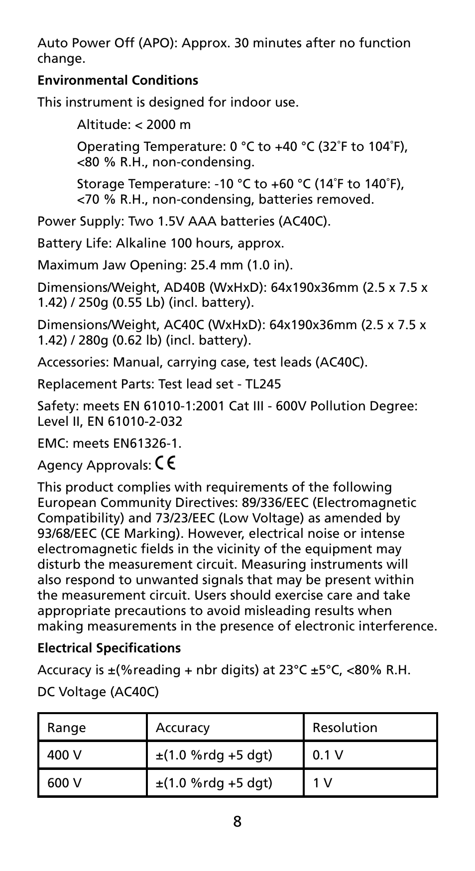 Amprobe AD40B AC40B Mini-Clamp-Meters User Manual | Page 10 / 46