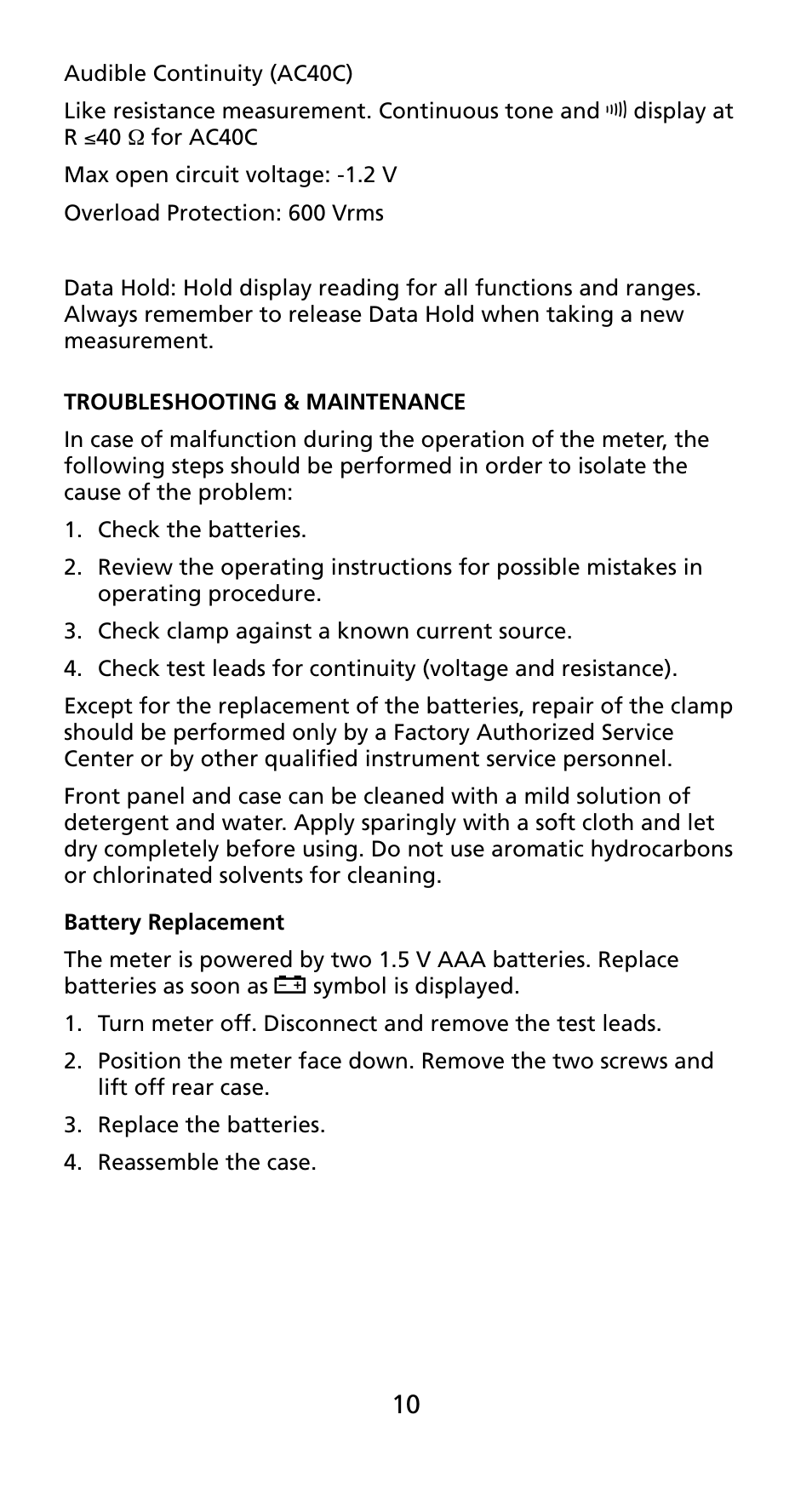 Amprobe AD40B AC40B Mini-Clamp-Meters User Manual | Page 12 / 46