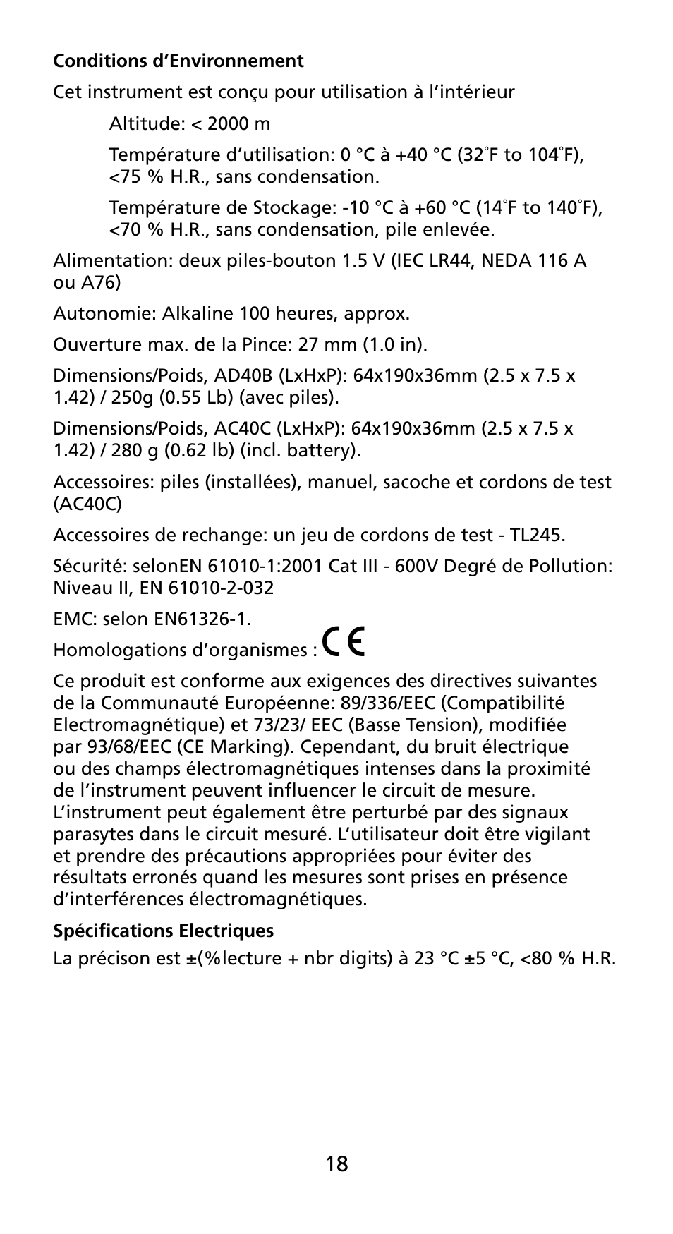 Amprobe AD40B AC40B Mini-Clamp-Meters User Manual | Page 20 / 46