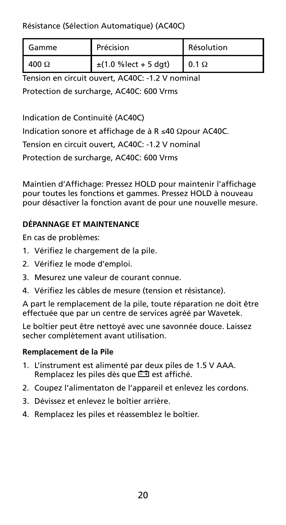 Amprobe AD40B AC40B Mini-Clamp-Meters User Manual | Page 22 / 46