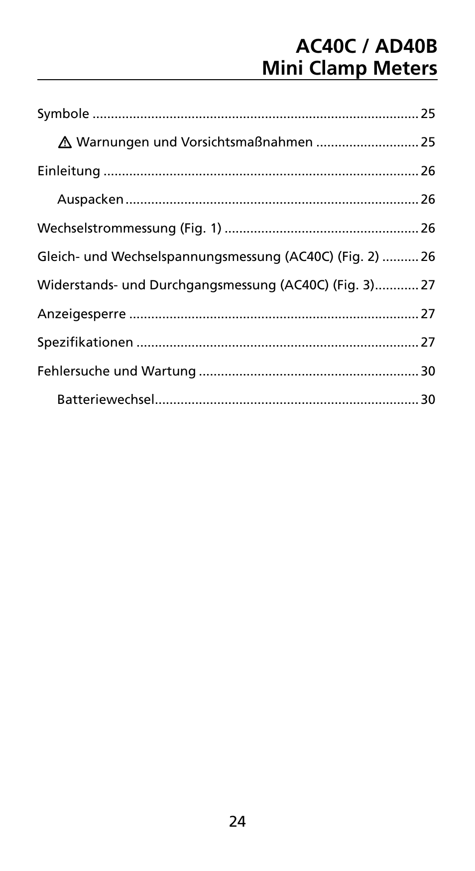 Ac40c / ad40b mini clamp meters | Amprobe AD40B AC40B Mini-Clamp-Meters User Manual | Page 26 / 46