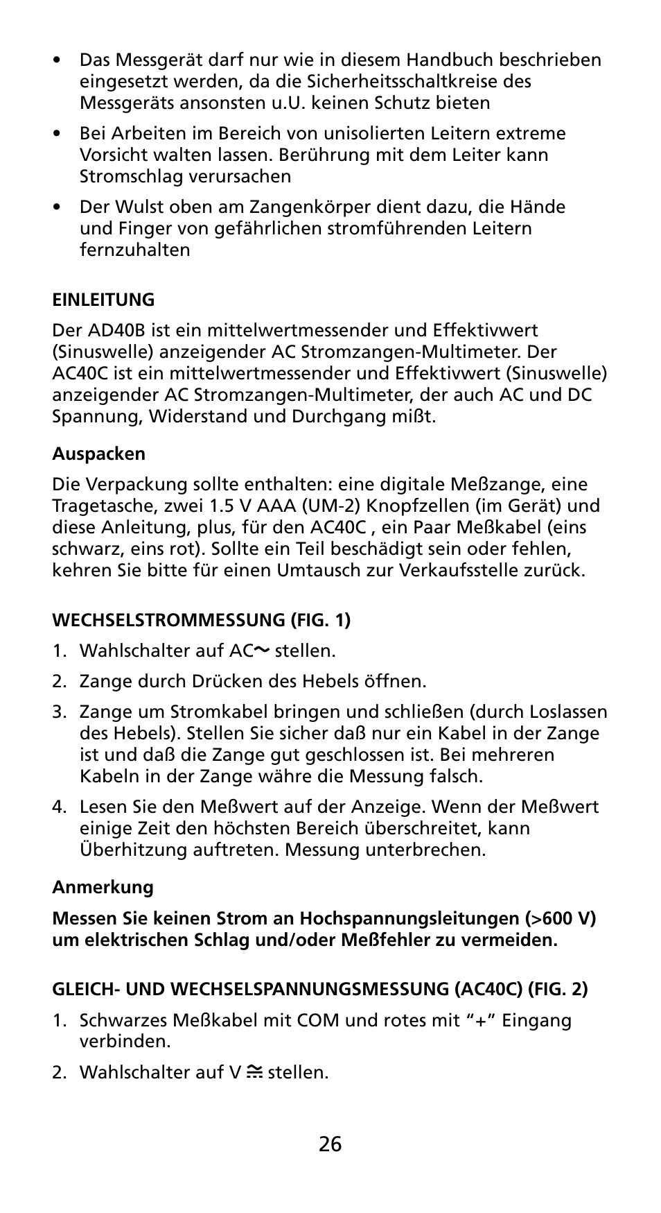 Amprobe AD40B AC40B Mini-Clamp-Meters User Manual | Page 28 / 46