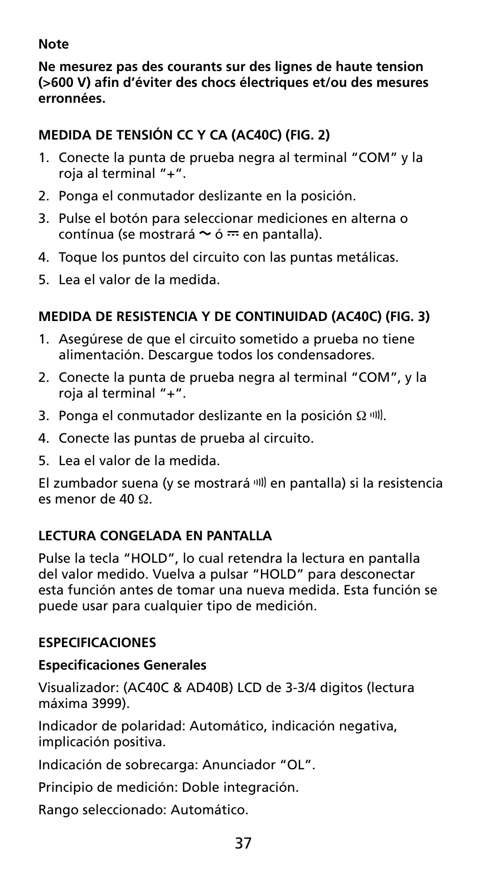 Amprobe AD40B AC40B Mini-Clamp-Meters User Manual | Page 39 / 46