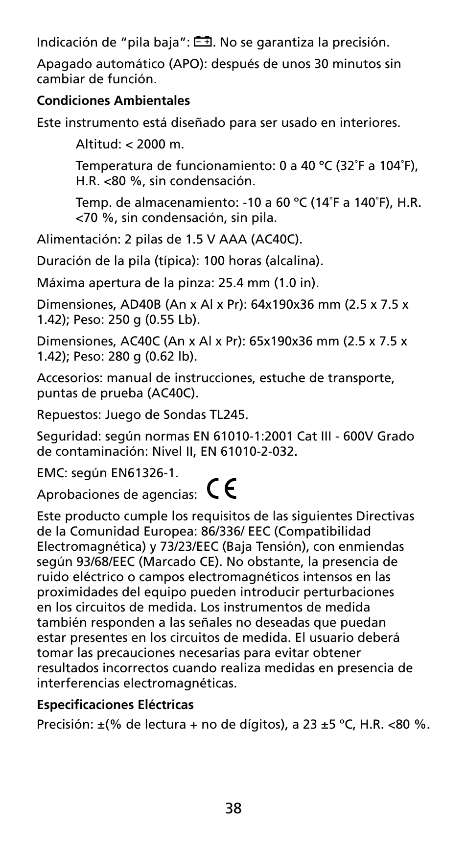 Amprobe AD40B AC40B Mini-Clamp-Meters User Manual | Page 40 / 46