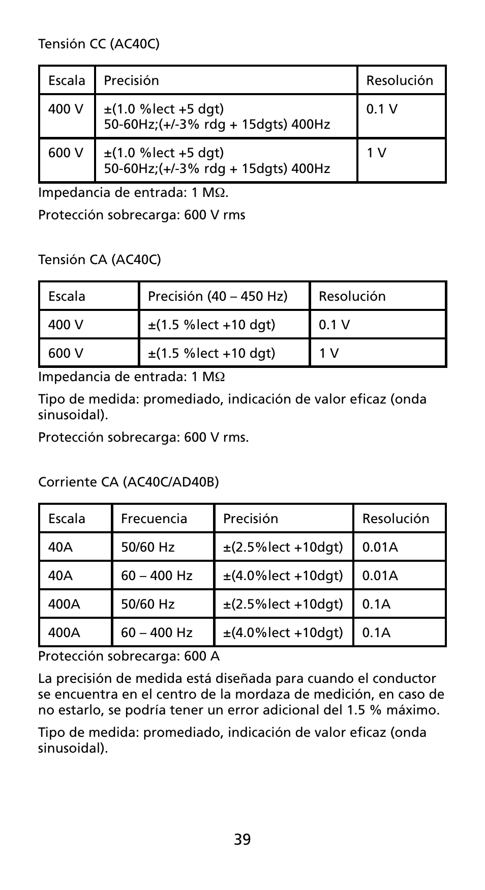 Amprobe AD40B AC40B Mini-Clamp-Meters User Manual | Page 41 / 46