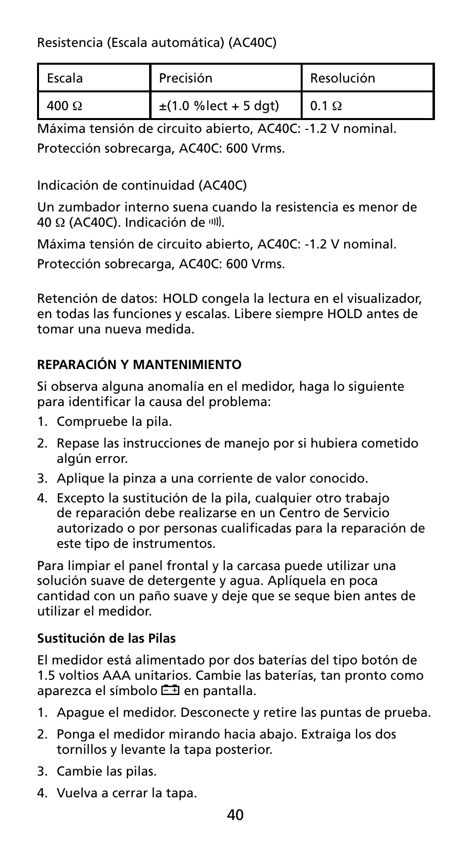 Amprobe AD40B AC40B Mini-Clamp-Meters User Manual | Page 42 / 46