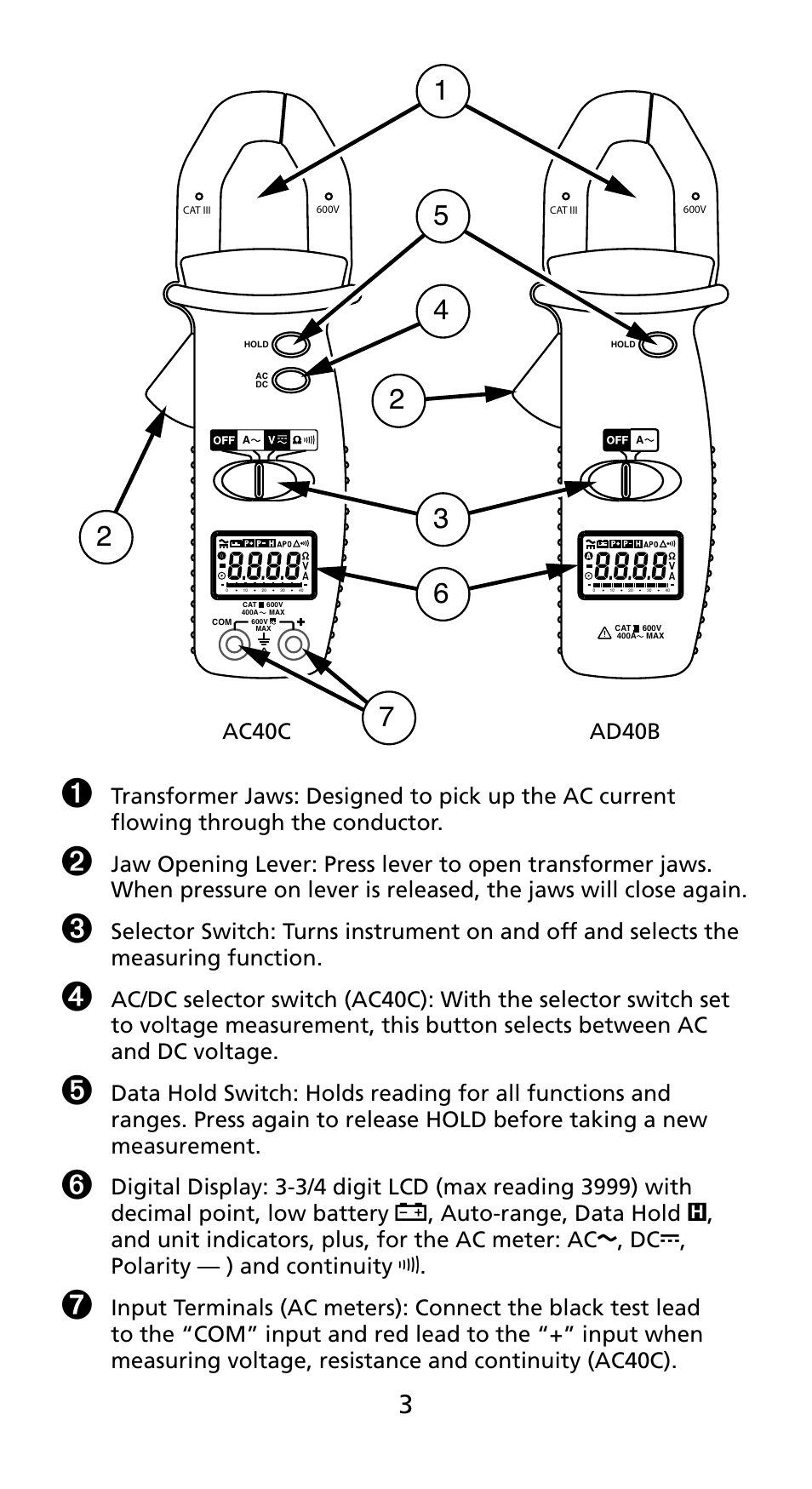 Amprobe AD40B AC40B Mini-Clamp-Meters User Manual | Page 5 / 46