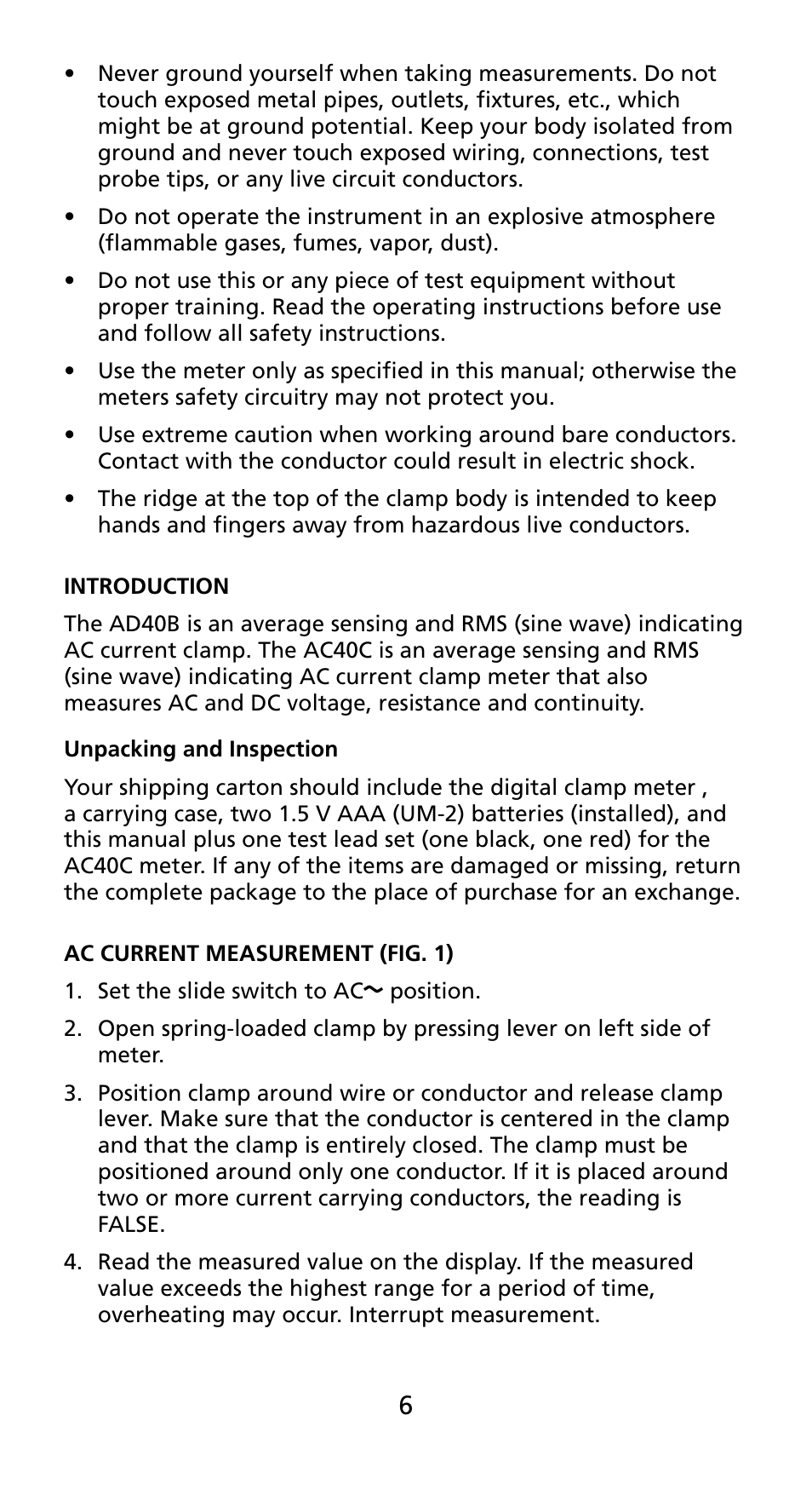 Amprobe AD40B AC40B Mini-Clamp-Meters User Manual | Page 8 / 46