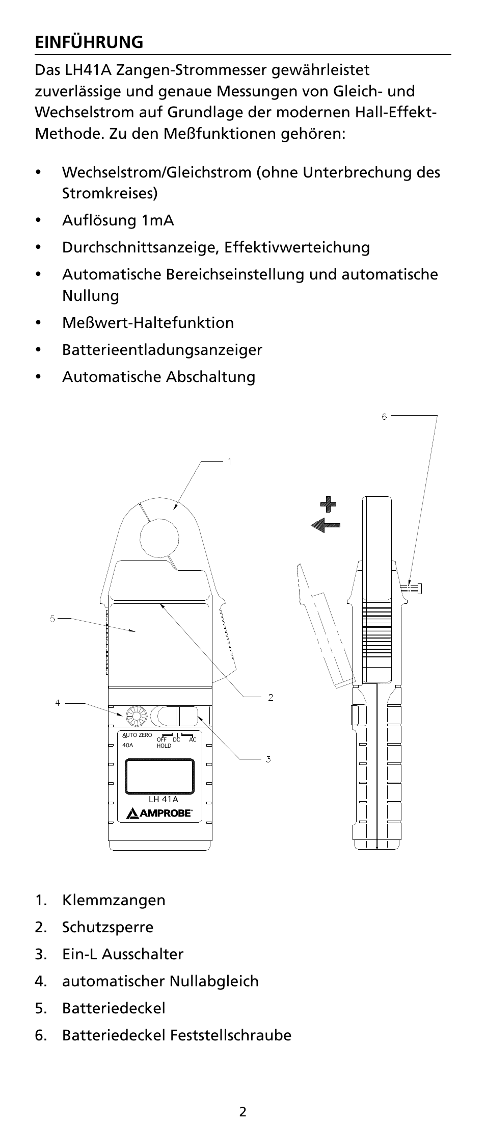 Einführung | Amprobe LH41A Clamp-On-Ammeter User Manual | Page 25 / 53
