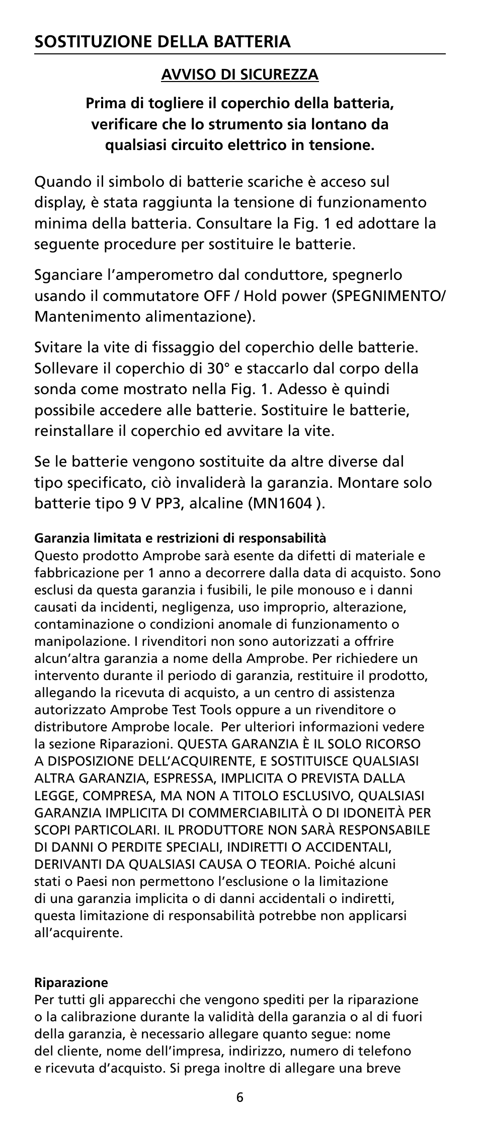 Sostituzione della batteria | Amprobe LH41A Clamp-On-Ammeter User Manual | Page 39 / 53