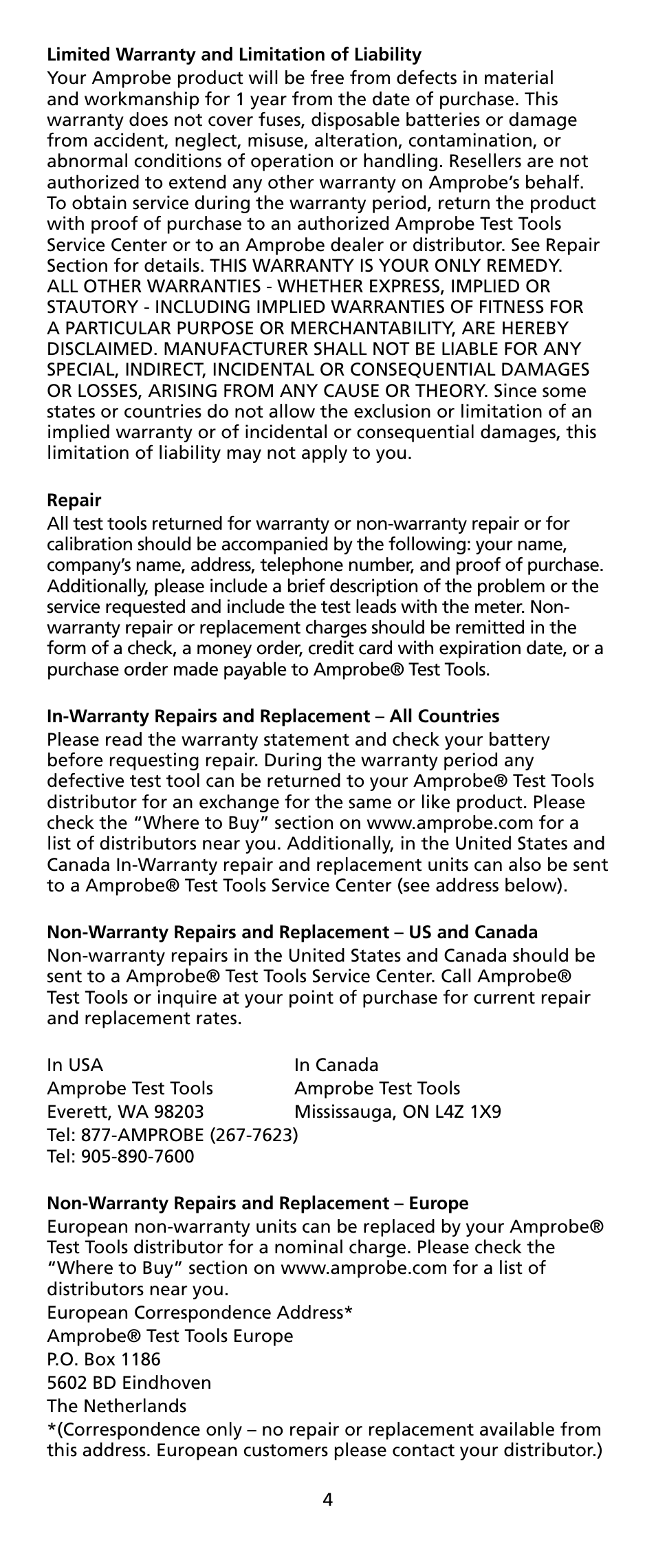 Amprobe LH41A Clamp-On-Ammeter User Manual | Page 4 / 53