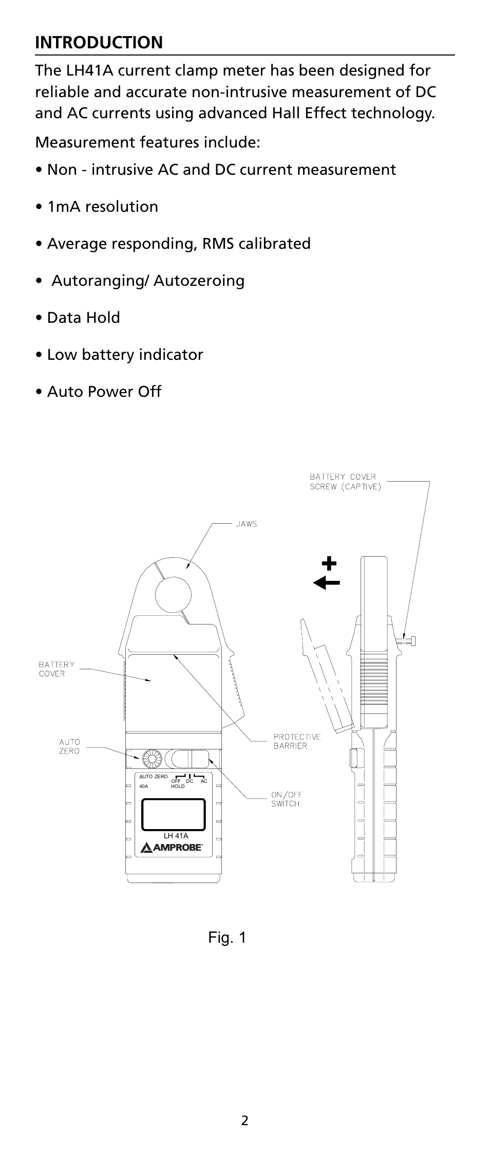 Introduction, Fig. 1 | Amprobe LH41A Clamp-On-Ammeter User Manual | Page 6 / 53