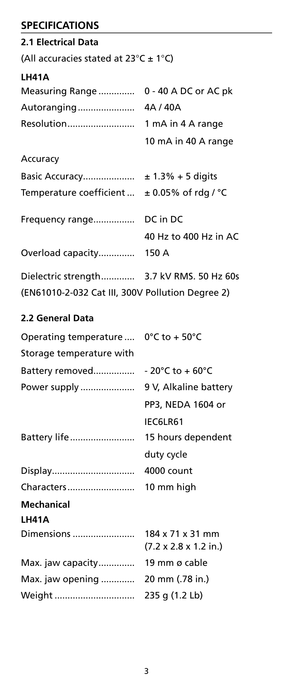 Amprobe LH41A Clamp-On-Ammeter User Manual | Page 7 / 53