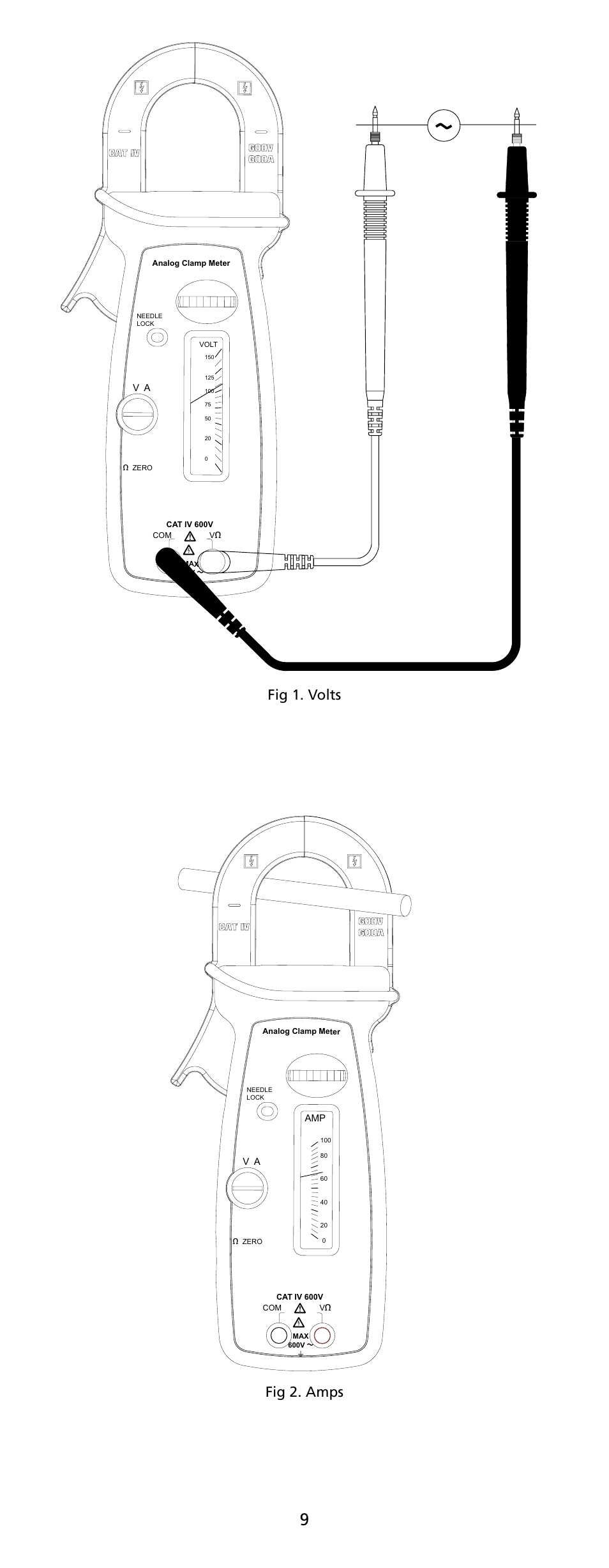 Fig 1. volts, Fig 2. amps | Amprobe RS-1007-PRO Analog-Clamp-Meter-Series User Manual | Page 11 / 64