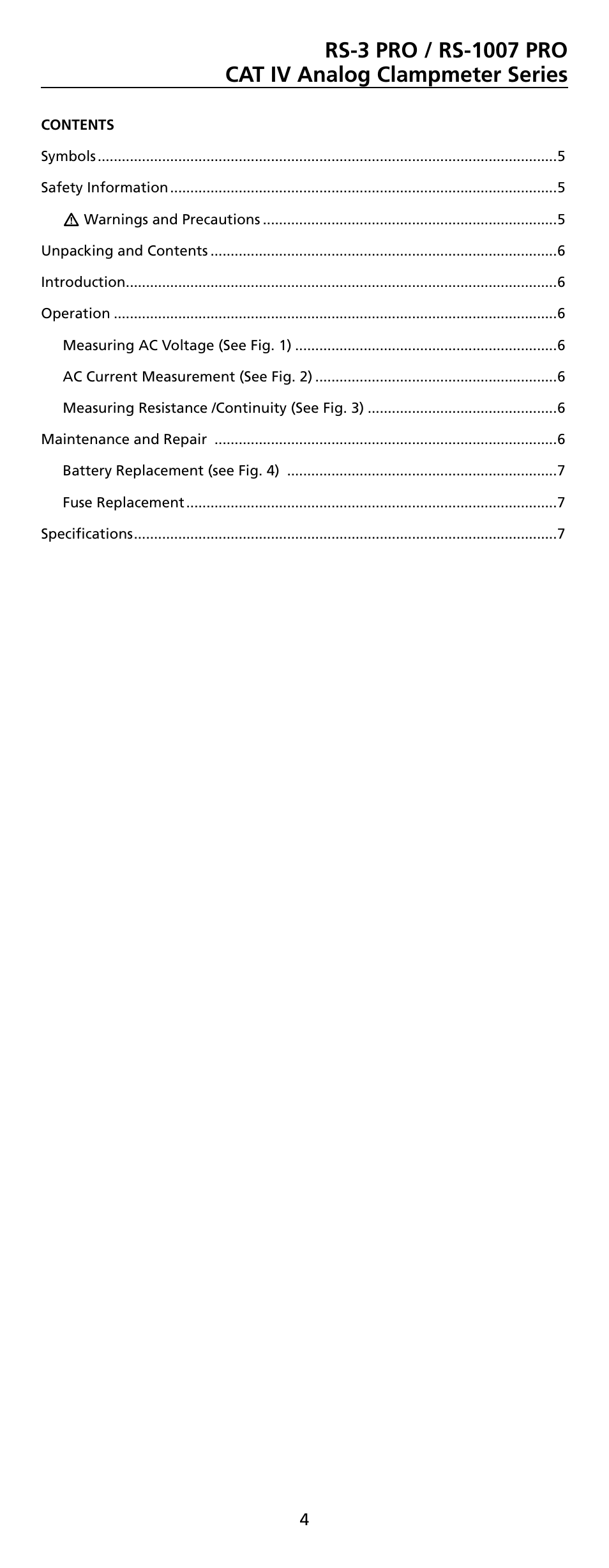 Amprobe RS-1007-PRO Analog-Clamp-Meter-Series User Manual | Page 6 / 64