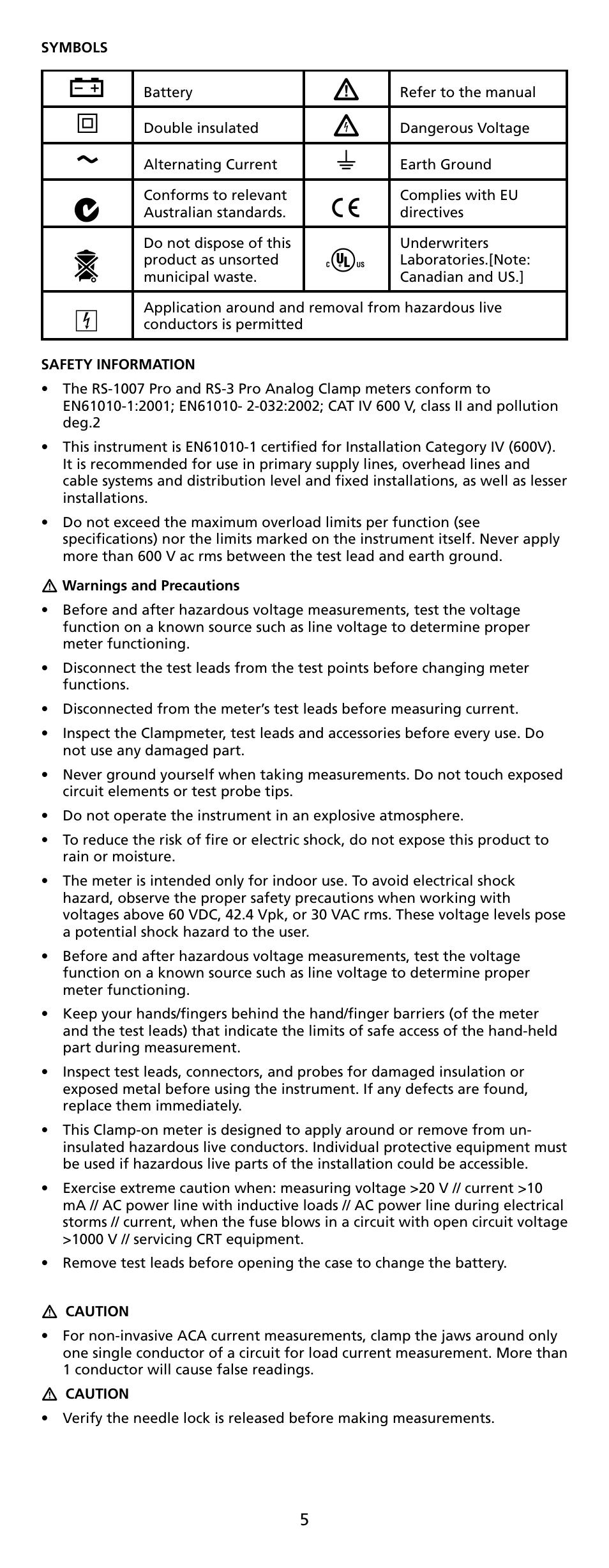 Amprobe RS-1007-PRO Analog-Clamp-Meter-Series User Manual | Page 7 / 64