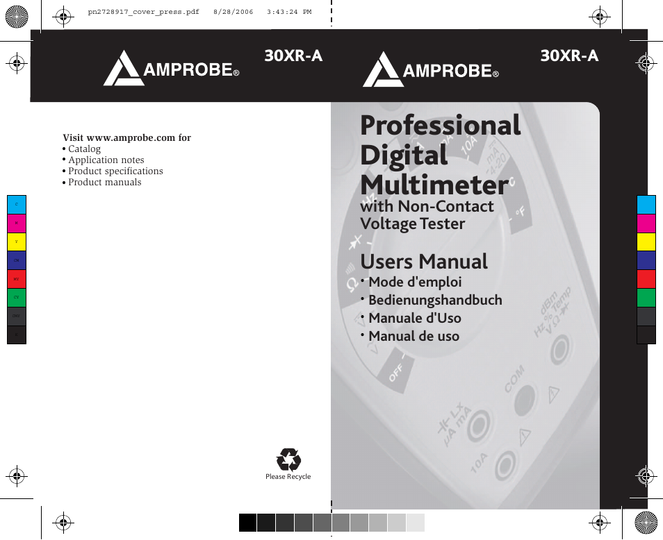 Professional digital multimeter, Users manual, 30xr-a | With non-contact voltage tester | Amprobe 30XR-A Professional-Digital-Multimeter User Manual | Page 3 / 53