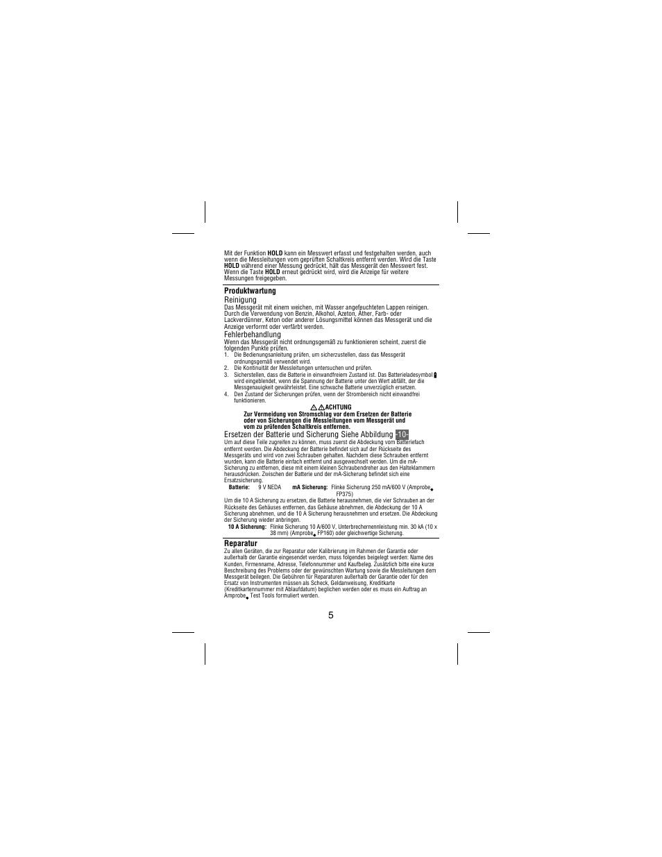 Produktwartung reinigung, Fehlerbehandlung, Reparatur | Amprobe 30XR-A Professional-Digital-Multimeter User Manual | Page 33 / 53