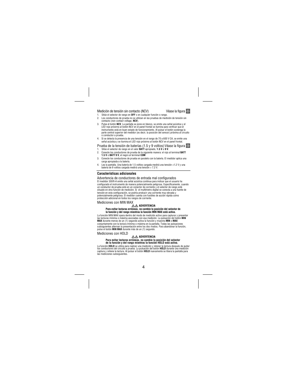 Mediciones con min max, Mediciones con hold | Amprobe 30XR-A Professional-Digital-Multimeter User Manual | Page 48 / 53