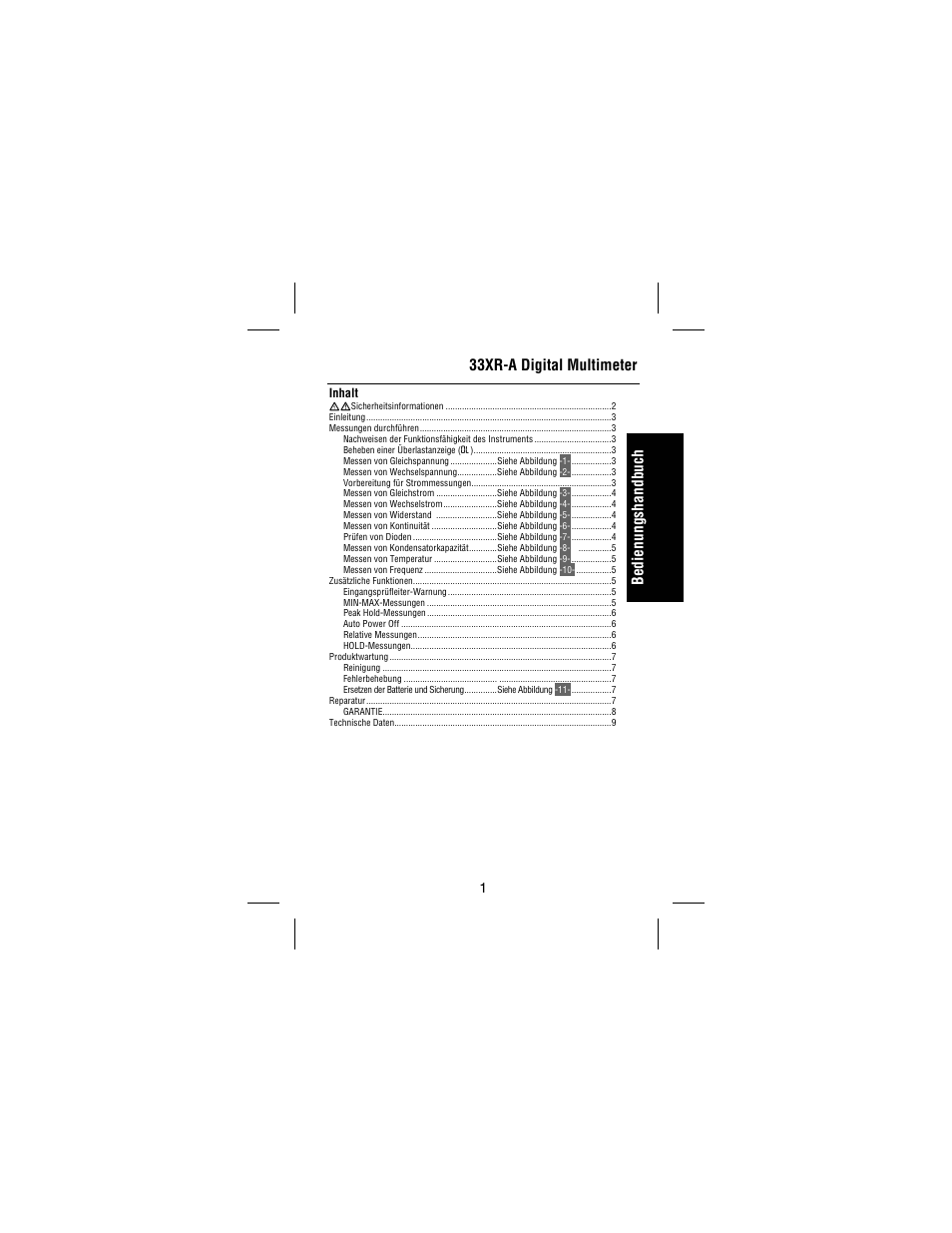 Deutsch, 33xr-a digital multimeter, Bed ien ung shan dbu ch | Amprobe 33XR-A Professional-Digital-Multimeter User Manual | Page 37 / 73