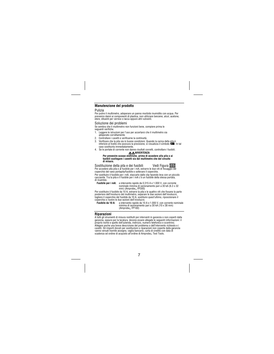 Manutenzione del prodotto pulizia, Soluzione dei problemi, Riparazioni | Amprobe 33XR-A Professional-Digital-Multimeter User Manual | Page 55 / 73