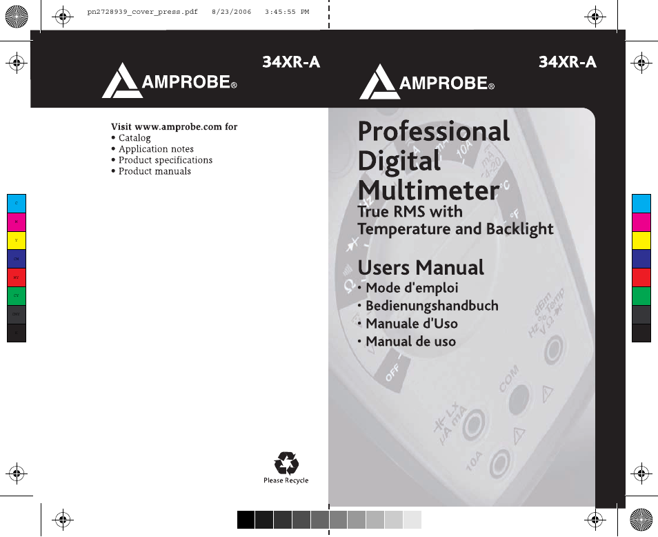 English | Amprobe 34XR-A Professional-Digital-Multimeter User Manual | Page 3 / 73