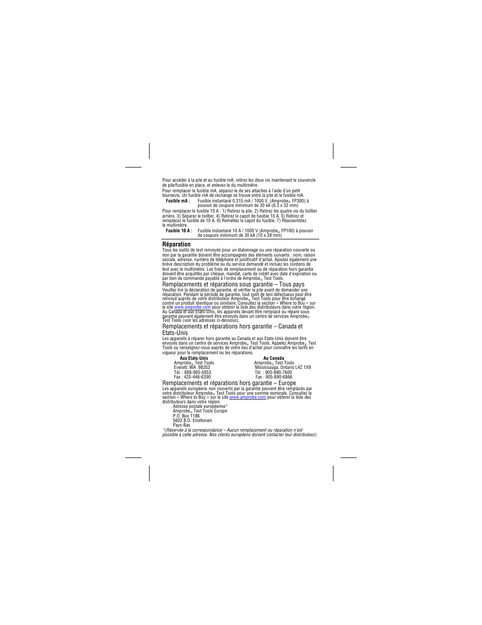 Réparation | Amprobe 34XR-A Professional-Digital-Multimeter User Manual | Page 32 / 73