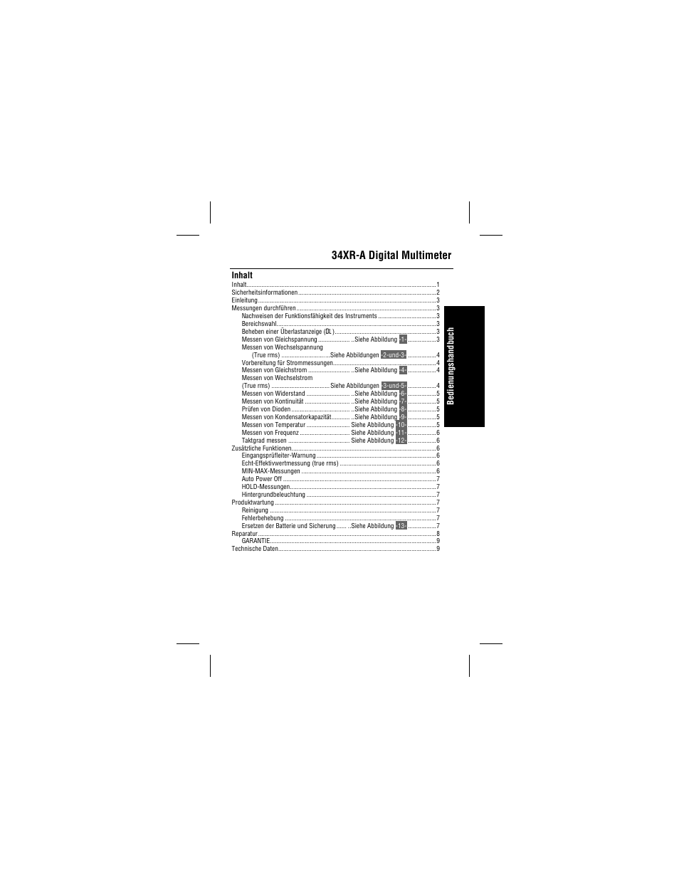 Deutsch, 34xr-a digital multimeter, Inhalt | Be dienu ng sh and bu ch | Amprobe 34XR-A Professional-Digital-Multimeter User Manual | Page 37 / 73