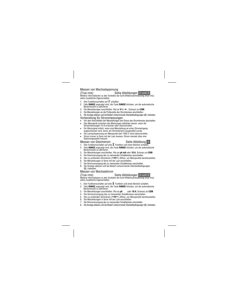 Vorbereitung für strommessungen, Messen von gleichstrom siehe abbildung -4 | Amprobe 34XR-A Professional-Digital-Multimeter User Manual | Page 40 / 73