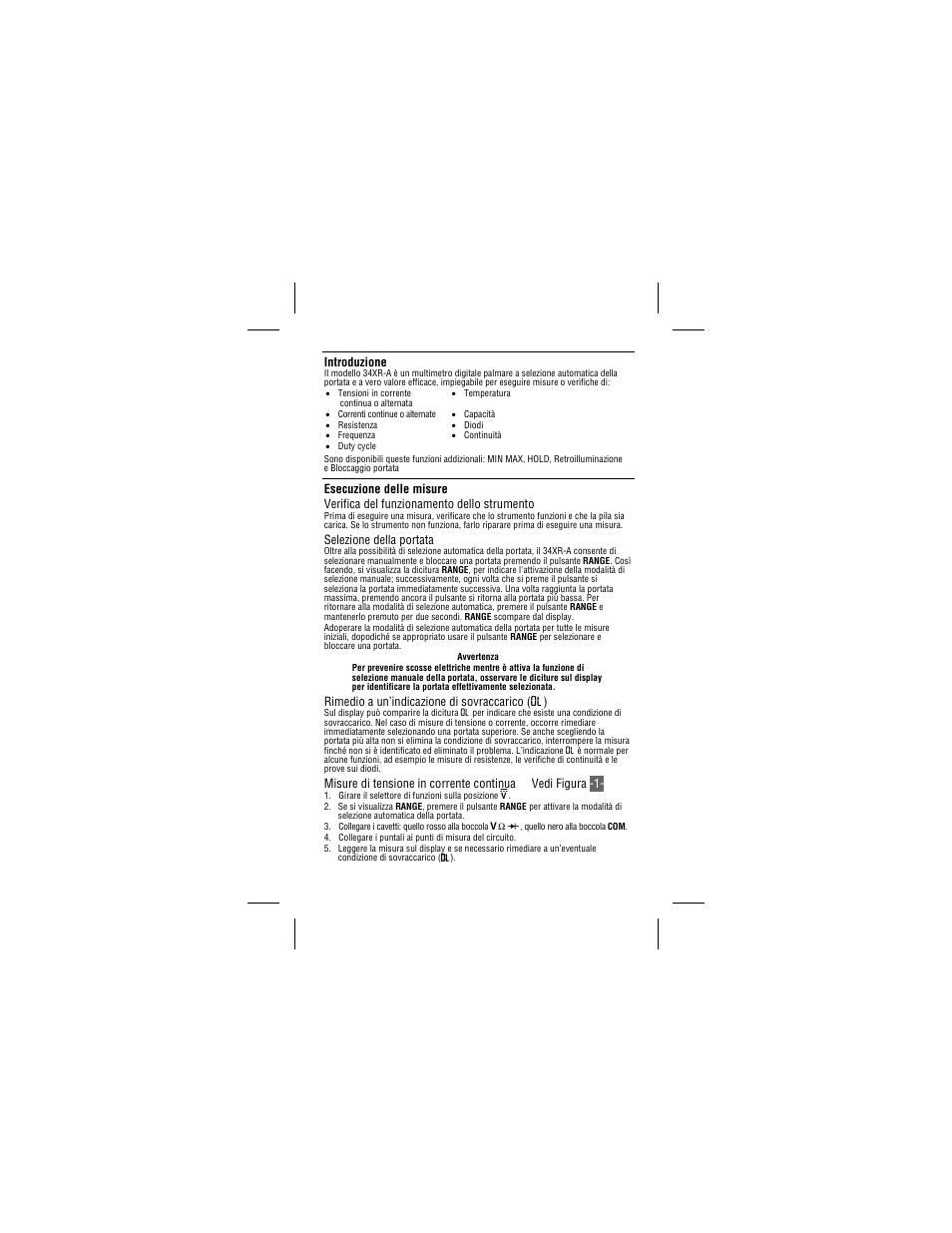 Introduzione, Selezione della portata, Rimedio a un’indicazione di sovraccarico ( o) | Amprobe 34XR-A Professional-Digital-Multimeter User Manual | Page 51 / 73