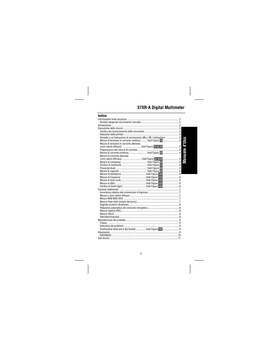 Italiano, 37xr-a digital multimeter, Manuale d'uso | Indice | Amprobe 37XR-A Professional-Digital-Multimeter User Manual | Page 58 / 86