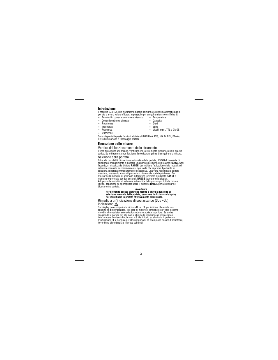 Introduzione, Selezione della portata | Amprobe 37XR-A Professional-Digital-Multimeter User Manual | Page 60 / 86