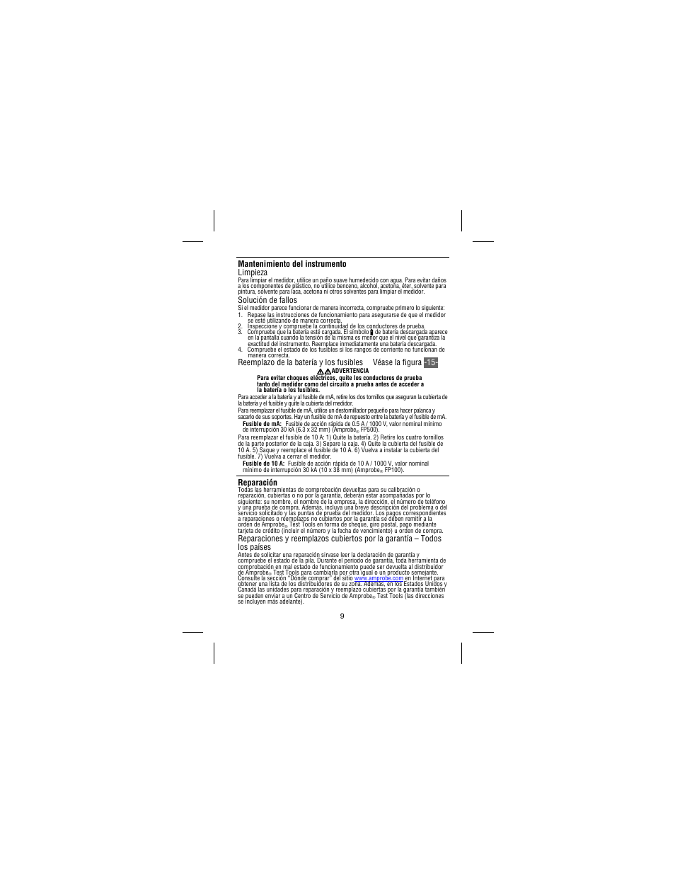 Mantenimiento del instrumento limpieza, Solución de fallos, Reparación | Amprobe 37XR-A Professional-Digital-Multimeter User Manual | Page 80 / 86