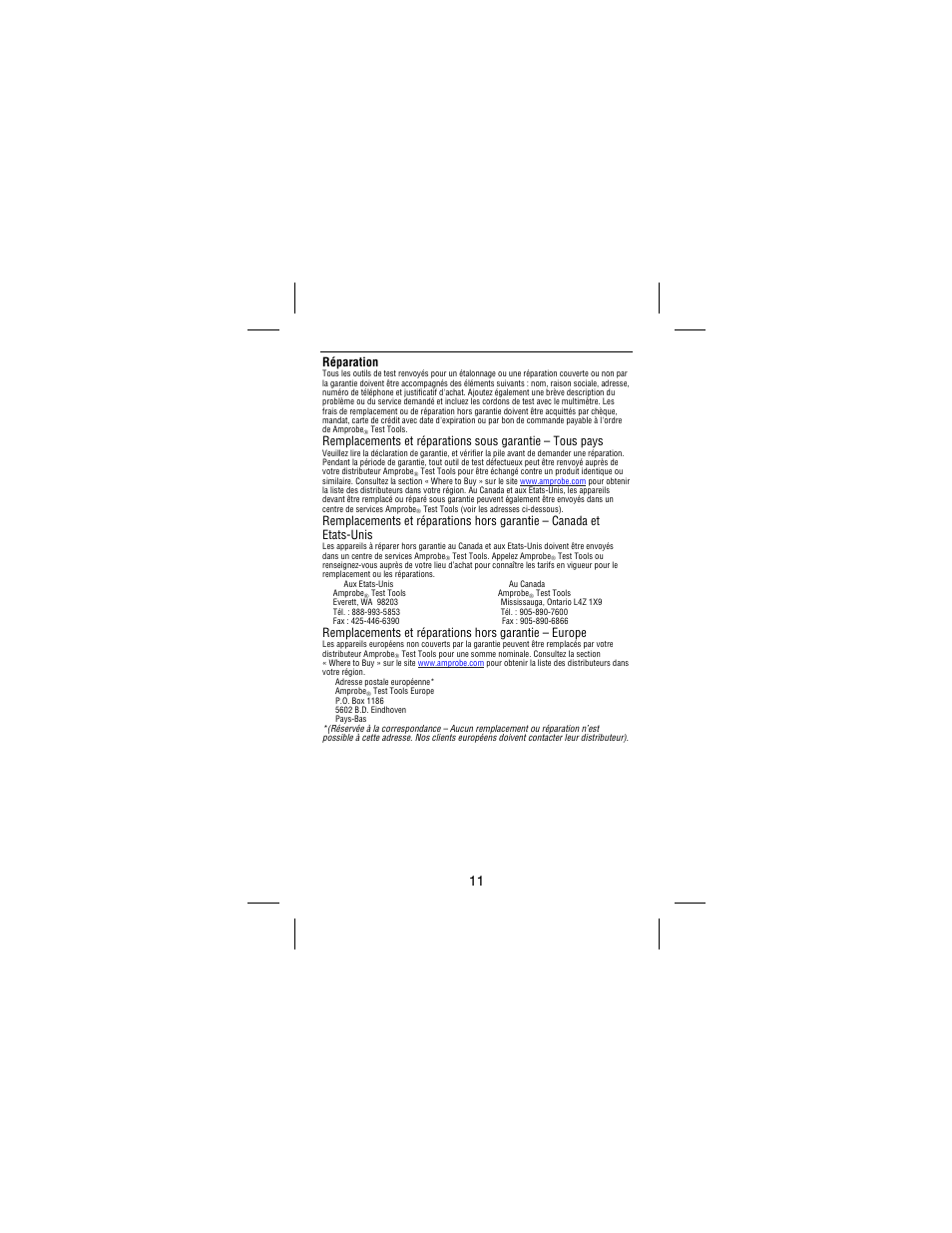 Réparation | Amprobe 38XR-A Professional-Digital-Multimeter User Manual | Page 39 / 92