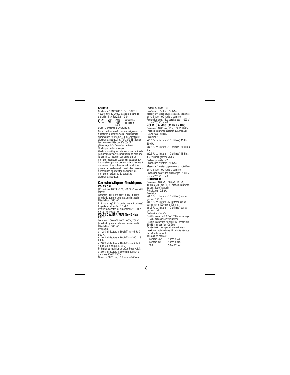 Caractéristiques électriques | Amprobe 38XR-A Professional-Digital-Multimeter User Manual | Page 41 / 92