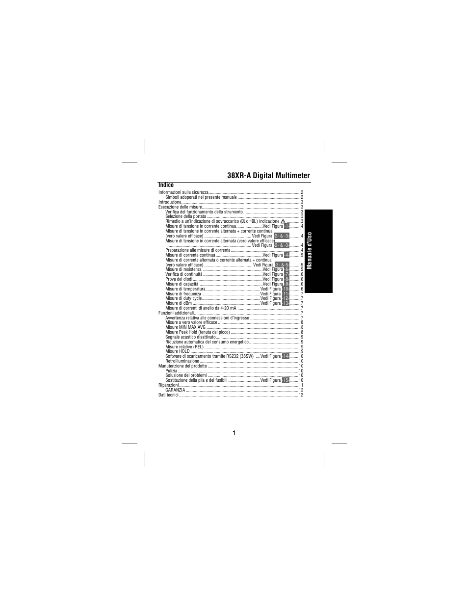 Italiano, 38xr-a digital multimeter, Indice | Ma n ual e d' us o | Amprobe 38XR-A Professional-Digital-Multimeter User Manual | Page 61 / 92