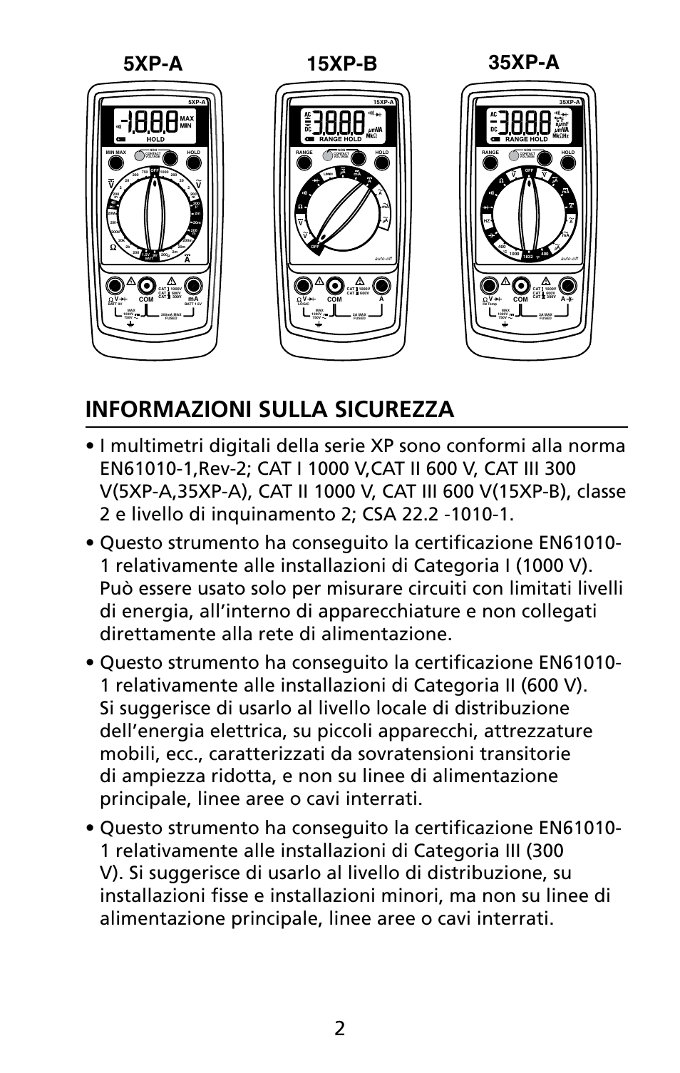 Informazioni sulla sicurezza, 15xp-b, 5xp-a | 35xp-a | Amprobe 5XP-A 15XP-A 35XP-A User Manual | Page 107 / 126