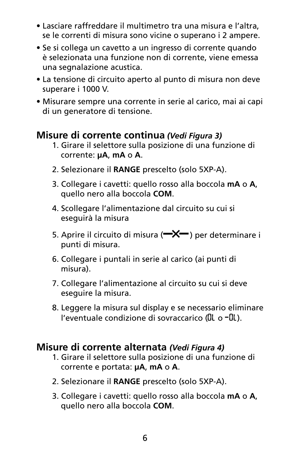 Misure di corrente continua, Misure di corrente alternata | Amprobe 5XP-A 15XP-A 35XP-A User Manual | Page 111 / 126