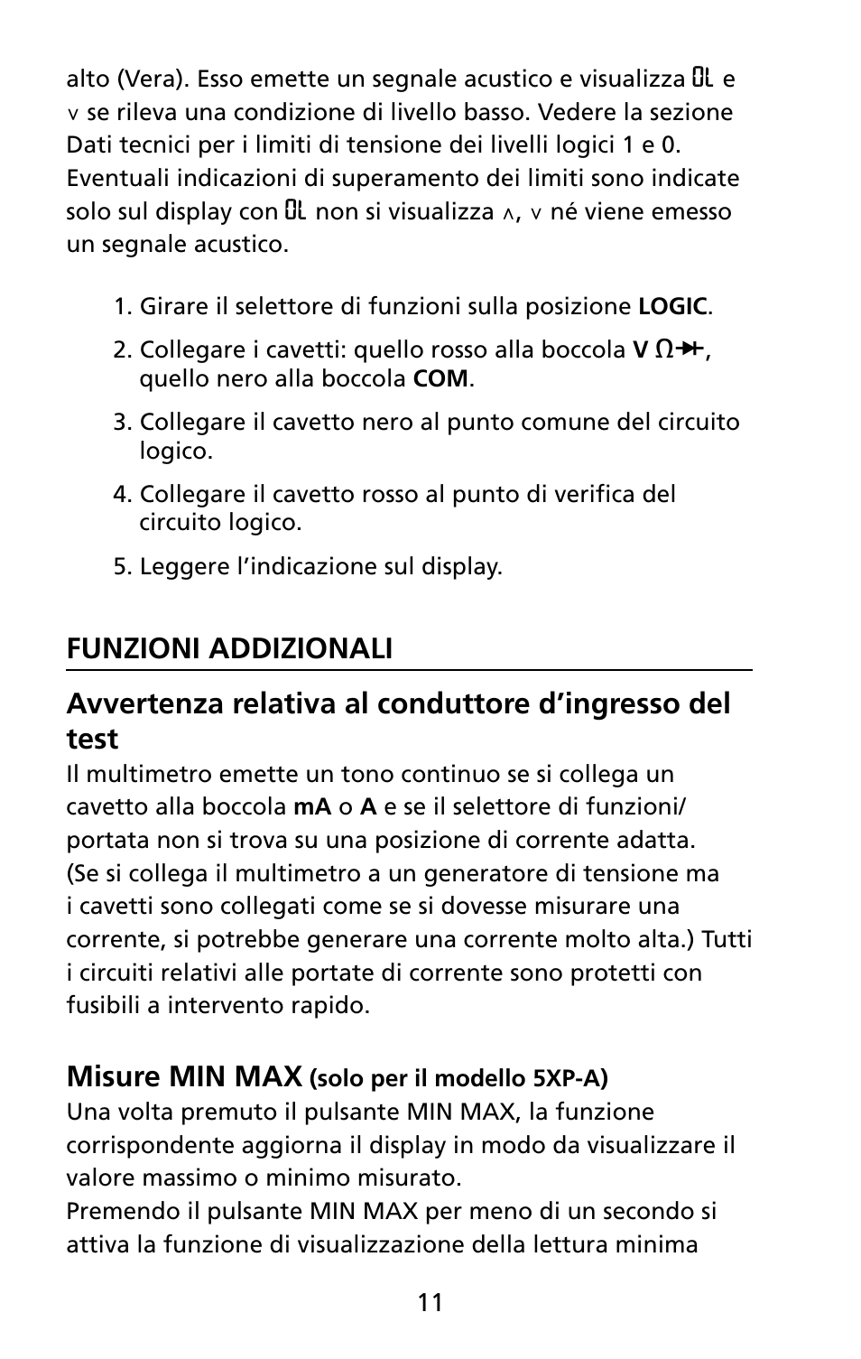 Misure min max | Amprobe 5XP-A 15XP-A 35XP-A User Manual | Page 116 / 126