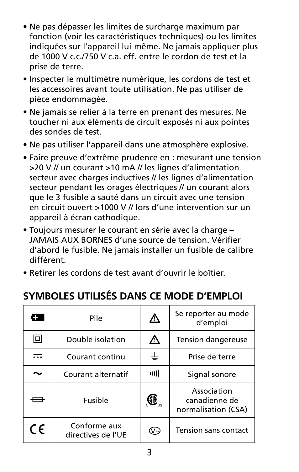 Symboles utilisés dans ce mode d’emploi | Amprobe 5XP-A 15XP-A 35XP-A User Manual | Page 62 / 126