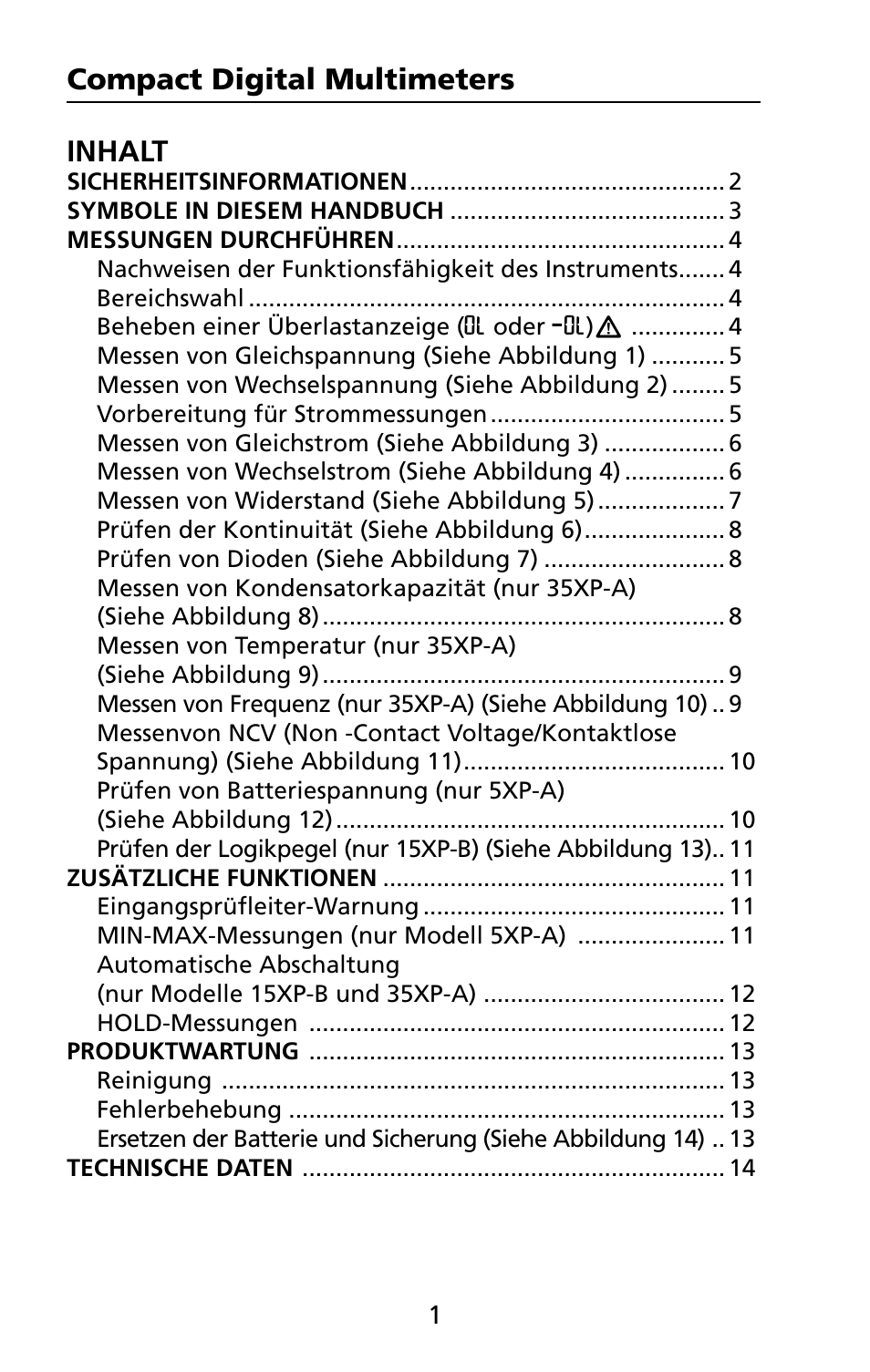 Compact digital multimeters inhalt | Amprobe 5XP-A 15XP-A 35XP-A User Manual | Page 82 / 126