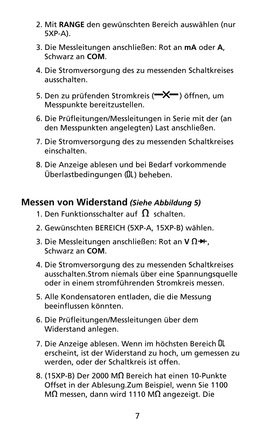 Messen von widerstand | Amprobe 5XP-A 15XP-A 35XP-A User Manual | Page 88 / 126