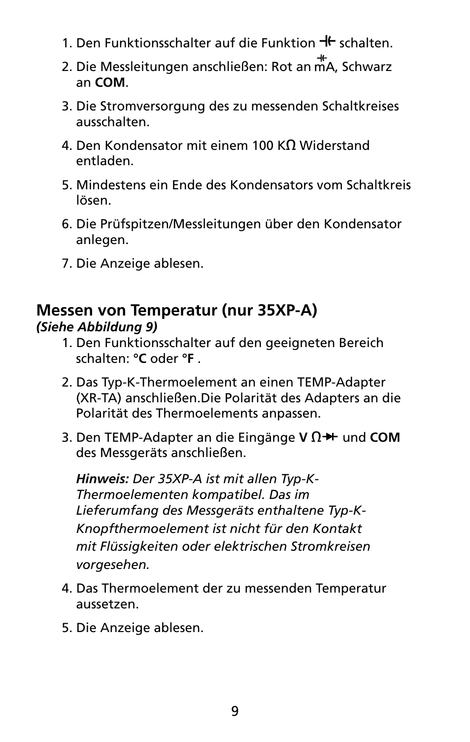 Messen von temperatur (nur 35xp-a) | Amprobe 5XP-A 15XP-A 35XP-A User Manual | Page 90 / 126