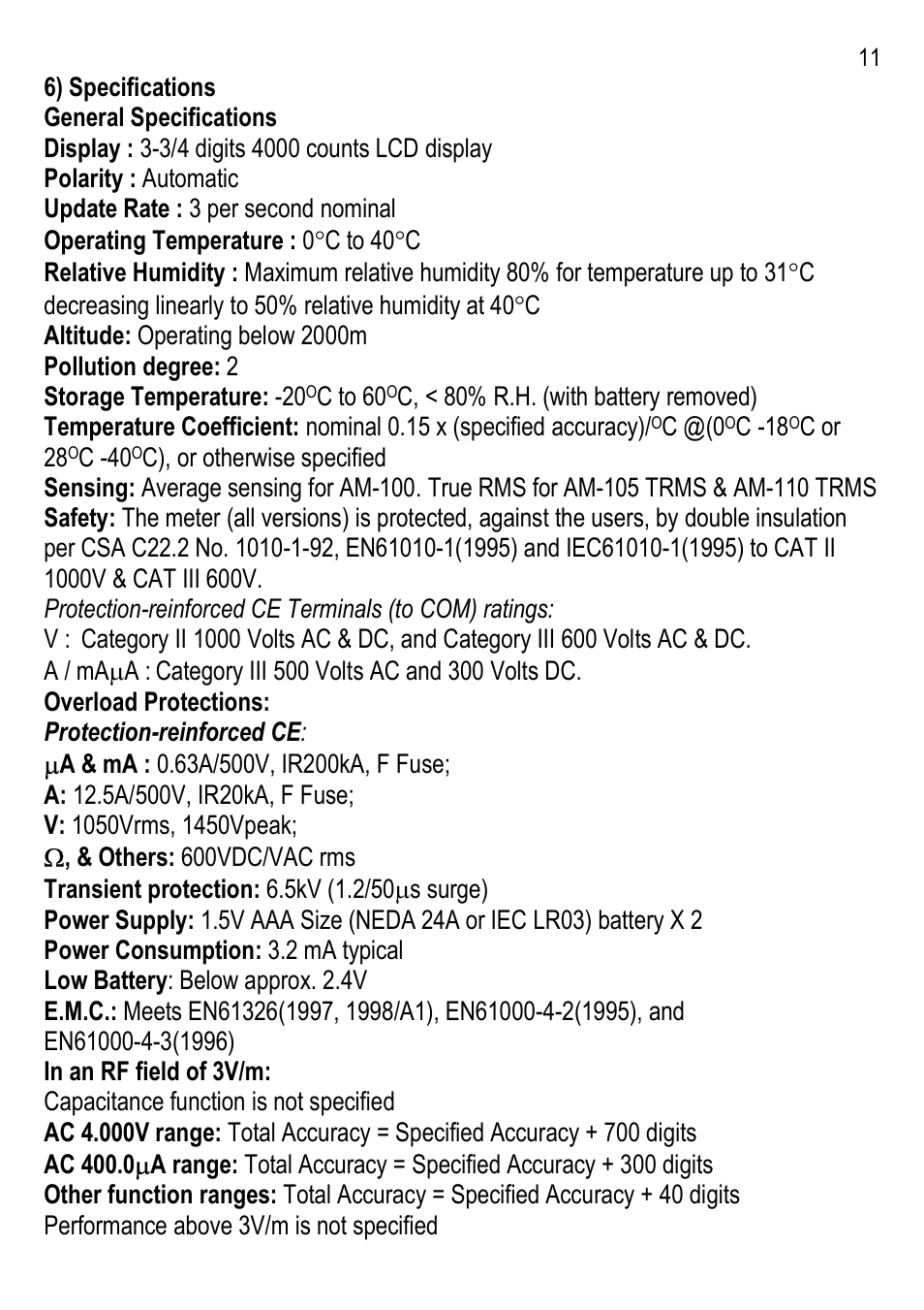Amprobe AM-100 Digital-Multimeters User Manual | Page 12 / 15