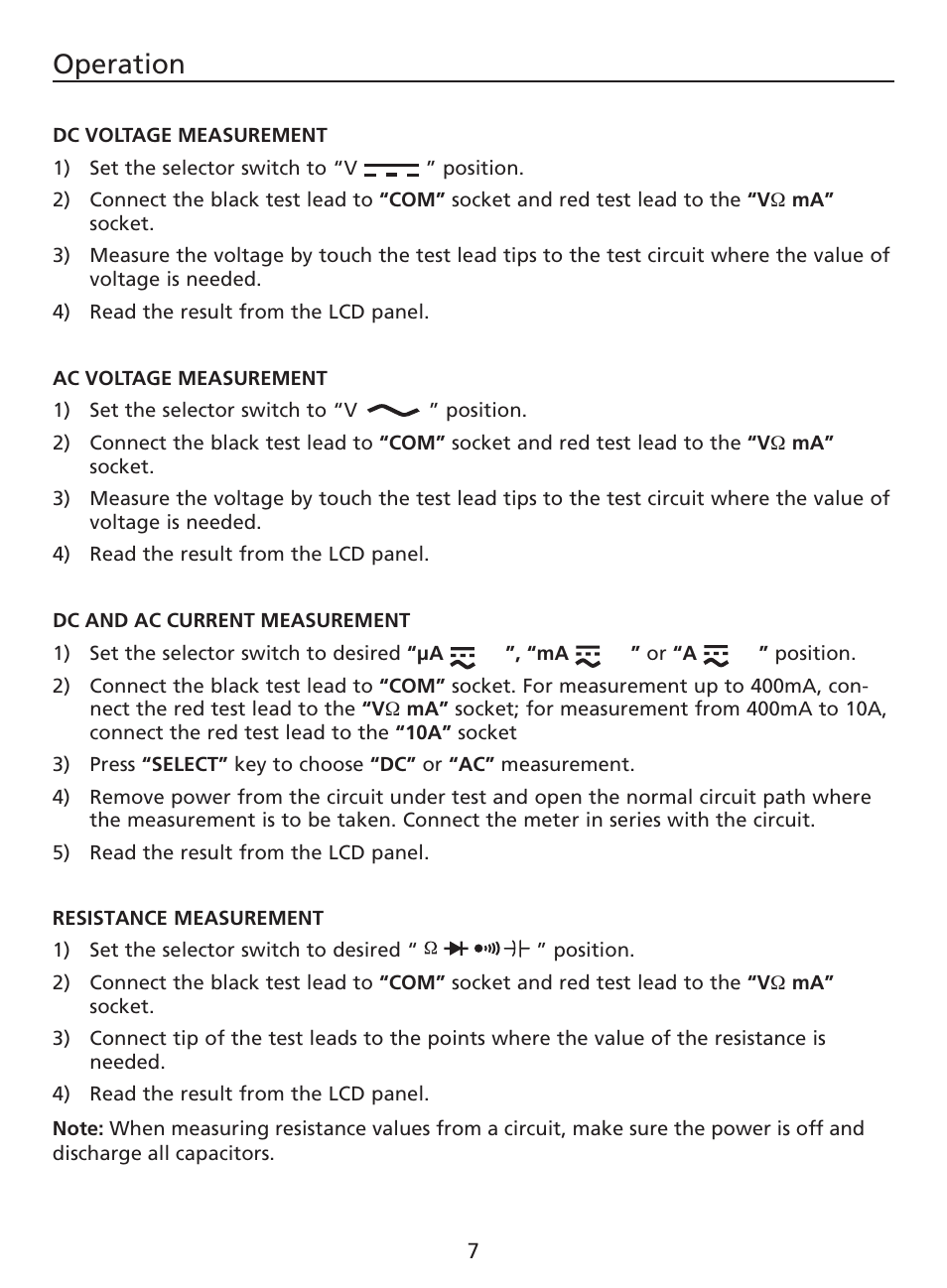 Operation | Amprobe AM-220 Digital-Multimeters User Manual | Page 11 / 75