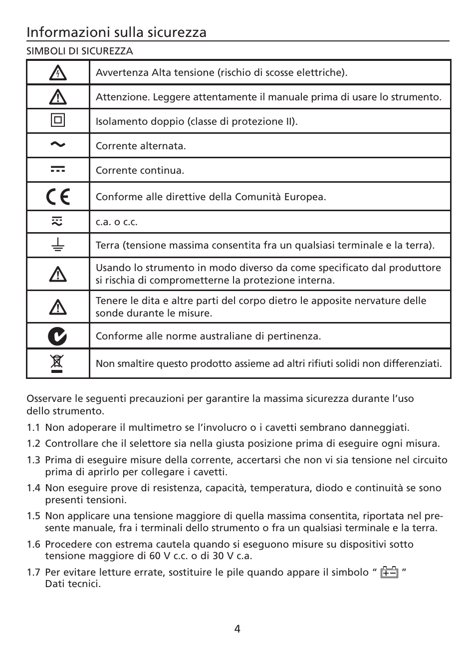 Informazioni sulla sicurezza | Amprobe AM-220 Digital-Multimeters User Manual | Page 42 / 75