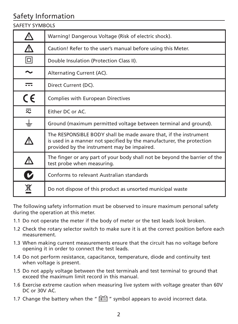 Safety information | Amprobe AM-220 Digital-Multimeters User Manual | Page 6 / 75