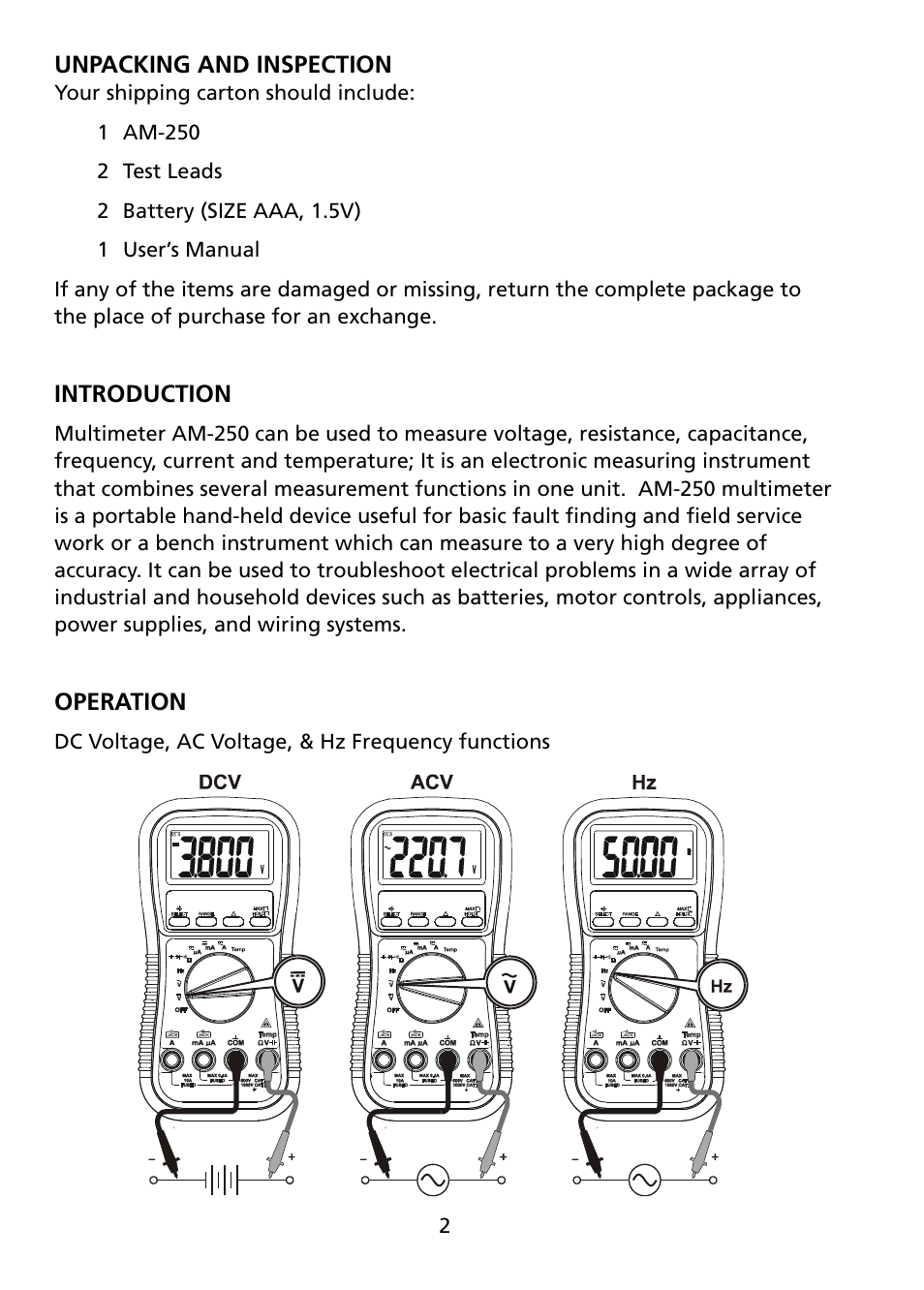 Amprobe AM-250 Digital-Multimeter User Manual | Page 8 / 22