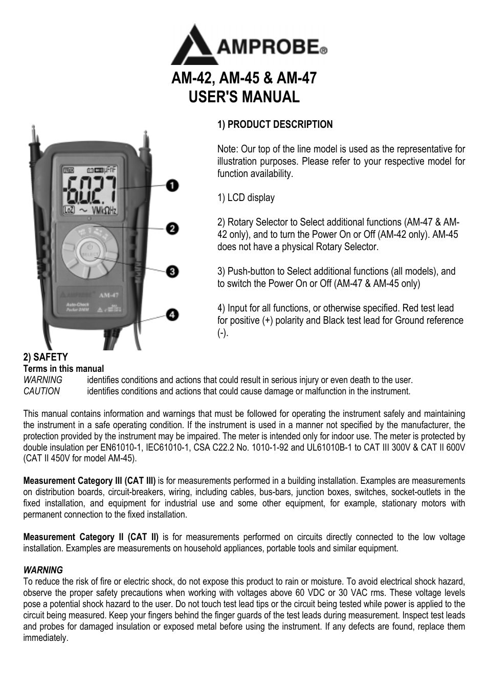 Amprobe AM-42 Multimeters User Manual | 8 pages