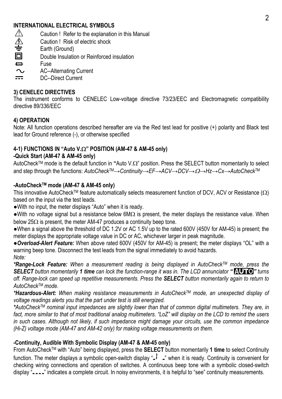 Amprobe AM-42 Multimeters User Manual | Page 2 / 8